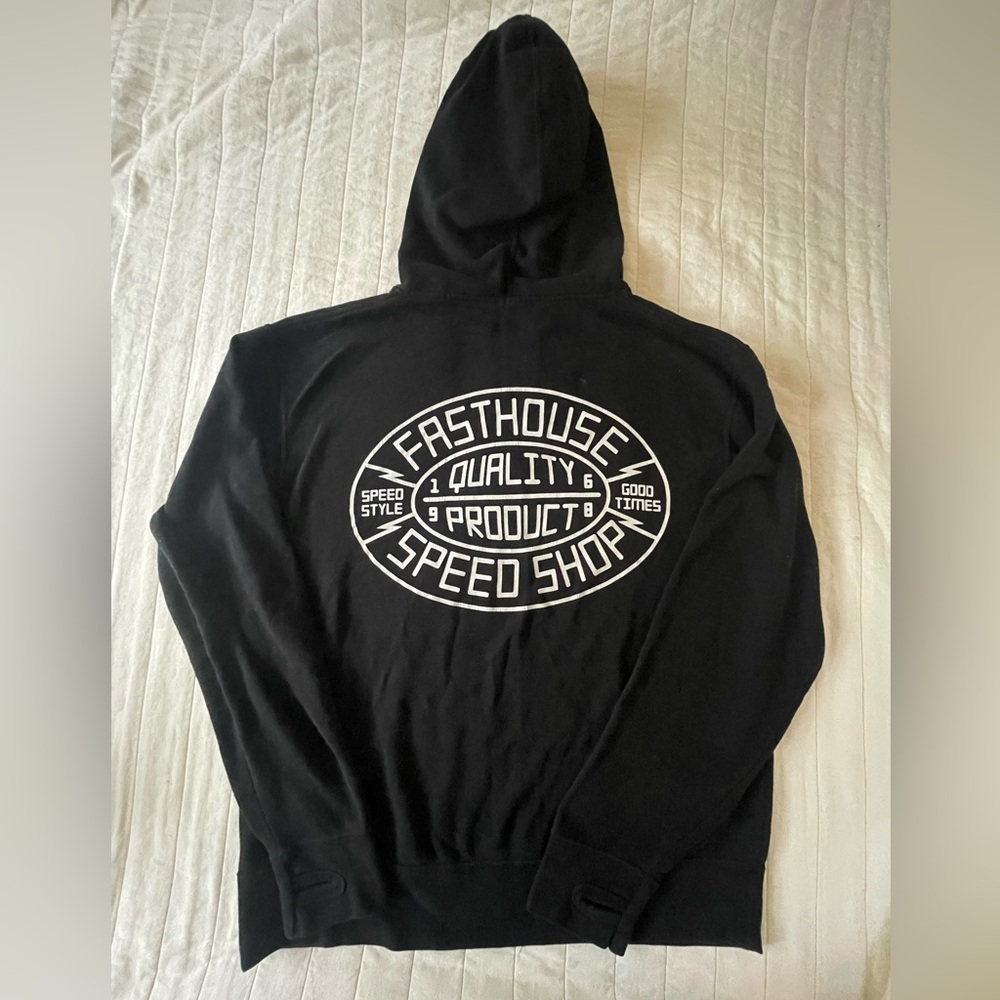 Fasthouse Speed Shop Black Logo Full Zip Lightweight Hoodie - Men’s Large